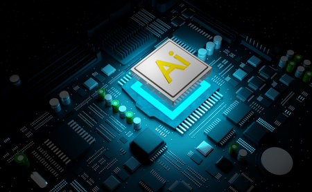 Artificial Intelligence Ai Technology Processor with Blue Glow - 3D Illustration Rendering