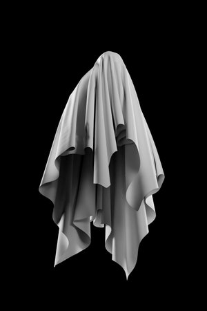 Abstract Flying Ghost Cloth White on Black Background - 3D Illustration Render