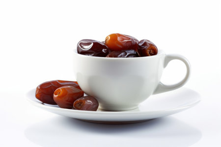 Dates fruit in a white cup on a white background, isolatedの素材