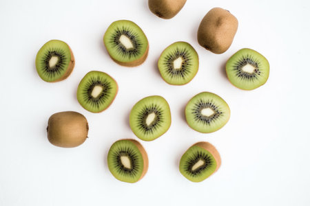 Kiwi fruit isolated on white background. Flat lay, top viewの写真素材