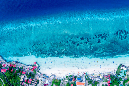 Aerial View of Amazing Turquoise Water and White Sand Beach, Tanjung Bira South Sulawesi Indonesiaの写真素材