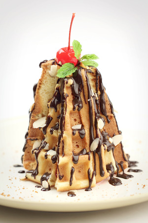 Waffle Tower on a plateの写真素材