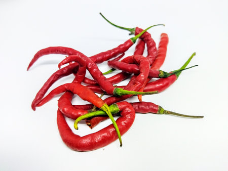 Red chili peppers isolated on white background. Red chilli pepper.の写真素材