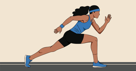 Athletic woman running vector illustration in cartoon comic style.
