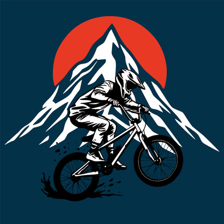 Mountain biker in the mountains. Vector illustration in retro style.のイラスト素材