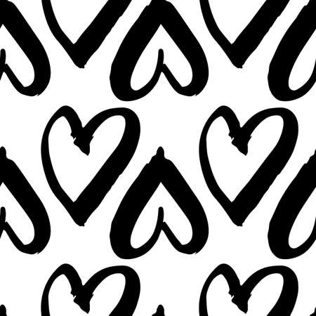 Vector hand-painted seamless pattern with ink hearts. Abstract background. Doodles.のイラスト素材