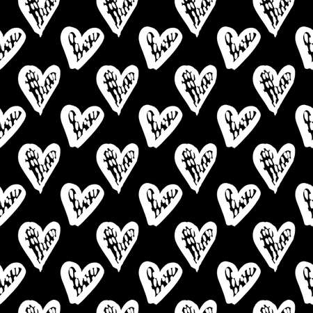 Vector hand-painted seamless pattern with ink hearts. Abstract background. Doodles.のイラスト素材