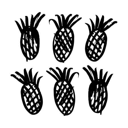 Vector hand-painted ink illustration with brush strokes. Abstract background. Ananas.のイラスト素材