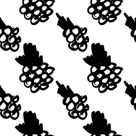Vector hand-painted seamless pattern with ink brush strokes. Abstract background. Flowers. Berry.のイラスト素材