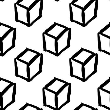 Vector hand-painted seamless pattern with ink brush strokes. Abstract background. Geometry.のイラスト素材