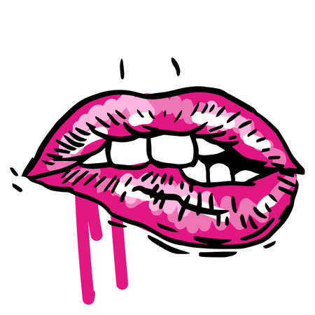 Vector hand-painted sketch, fashion illustration with ink hand drawn woman s lipsのイラスト素材