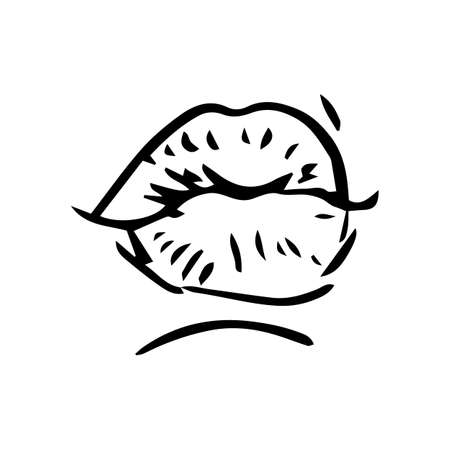 Vector hand-painted sketch, fashion illustration with ink hand drawn woman s lipsのイラスト素材