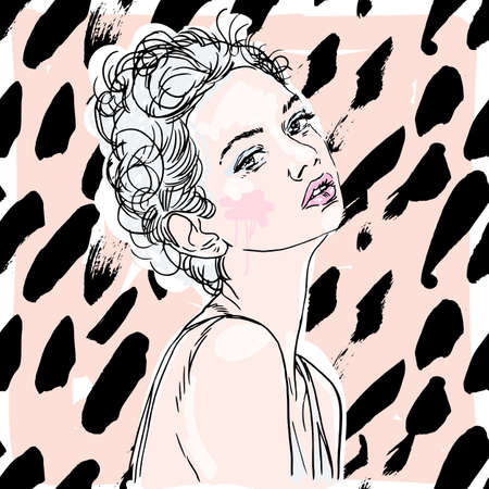 Vector hand-painted sketch, fashion illustration with model.のイラスト素材