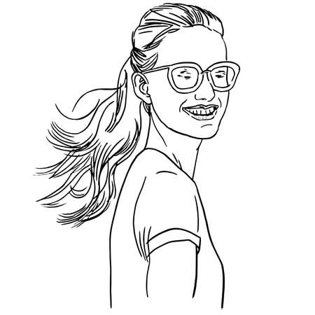 Vector hand-painted sketch, fashion illustration with model.のイラスト素材