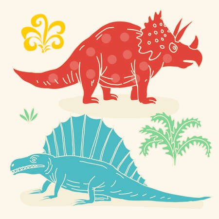 Vector hand-drawn illustration with  cute cartoon doodle dinosaur.のイラスト素材