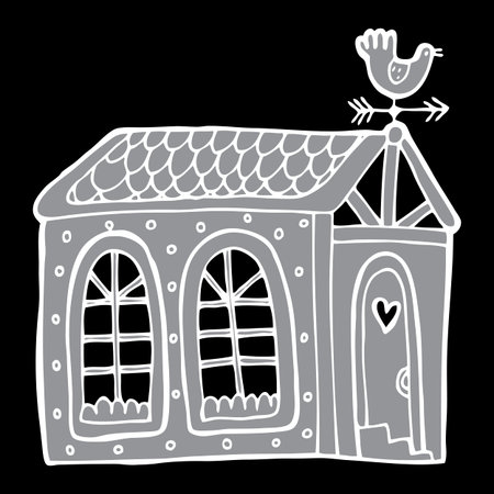 Vector hand-drawn illustration with  cute gingerbread houseのイラスト素材
