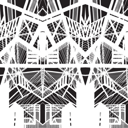Vector hand-drawn seamless pattern with abstract urban ornament. Constructions. Abstract Background.