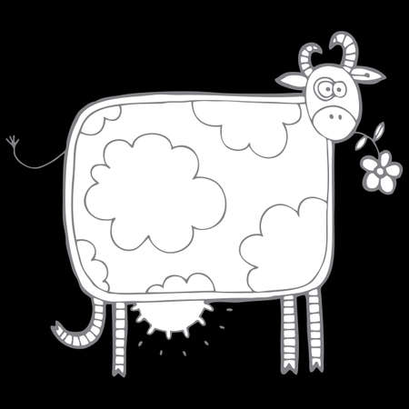 Vector hand-drawn seamless pattern with cow in a village. Farm animal.のイラスト素材