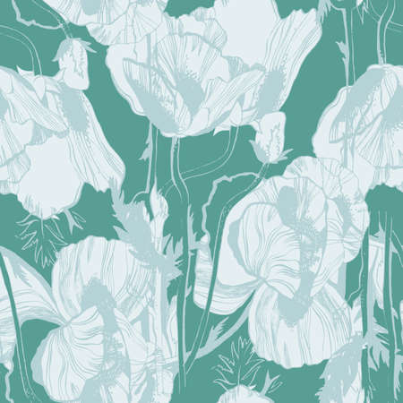 Vector seamless pattern with hand-drawn ink Poppy flowersのイラスト素材