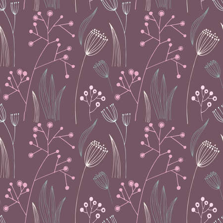 Vector hand-drawn seamless pattern with flowersのイラスト素材