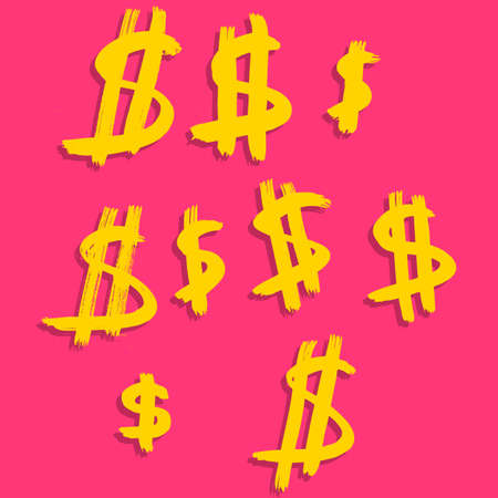 Vector hand-painted ink illustration with signs of dollar. Abstract background. Doodles.のイラスト素材