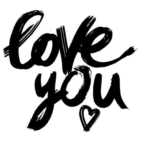 Vector hand-painted ink illustration with Love lettering.のイラスト素材