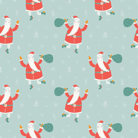 Merry Christmas and Happy New Year seamless pattern with Santaのイラスト素材