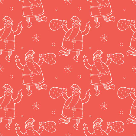 Merry Christmas and Happy New Year seamless pattern with Santaのイラスト素材