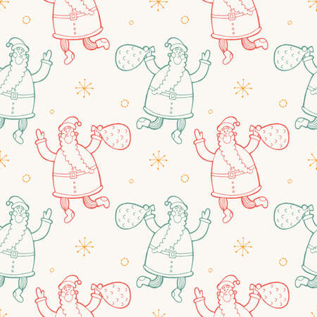 Merry Christmas and Happy New Year seamless pattern with Santaのイラスト素材