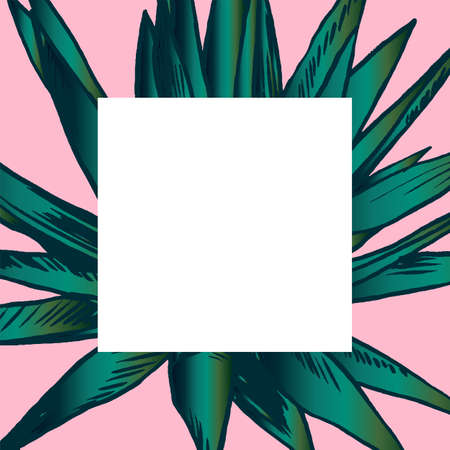 Exotic flowers frame for social media. Botanical vector vintage illustration. Design elements.のイラスト素材