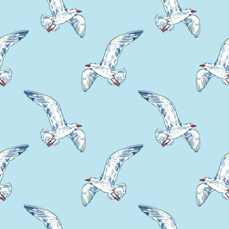 Gull flight bird and seabird . Sea. Seamless patternのイラスト素材