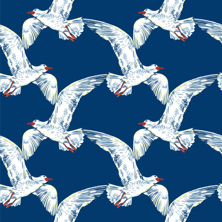 Gull flight bird and seabird . Sea. Seamless pattern
