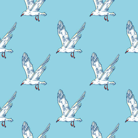 Gull flight bird and seabird, seamless patternの写真素材