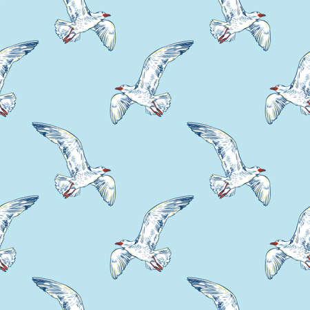 Gull flight bird and seabird, seamless patternの写真素材