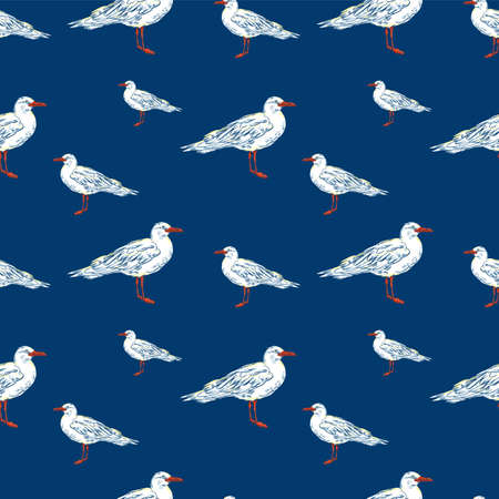 Gull flight bird and seabird . Sea. Seamless patternの写真素材