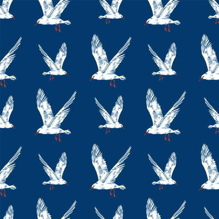 Gull flight bird and seabird . Sea. Seamless patternの写真素材