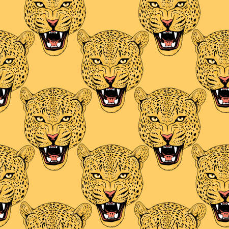 Leopard face tattoo , seamless pattern, print fashionの写真素材