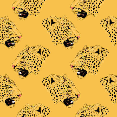 Leopard face tattoo , seamless pattern, print fashionの写真素材