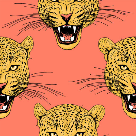 Leopard face tattoo , seamless pattern, print fashionの写真素材