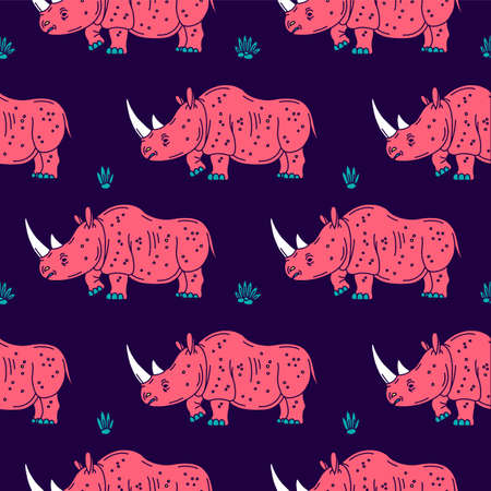 Cartoon hand-drawn vector mascot rhinocerosのイラスト素材