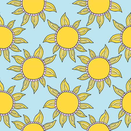 Funny vector doodle suns. Hand drawn seamless pattern.のイラスト素材