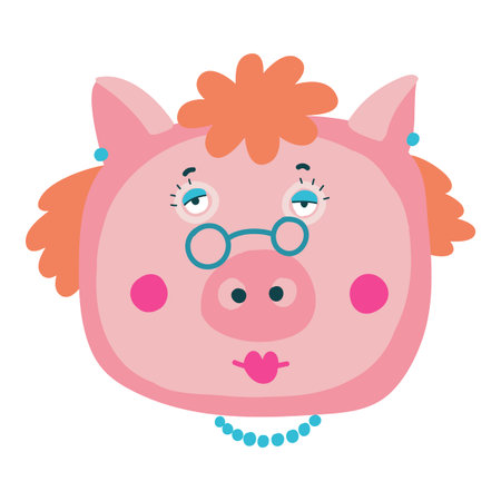 Vector hand-drawn illustration with pig in a village. Farm animal.のイラスト素材