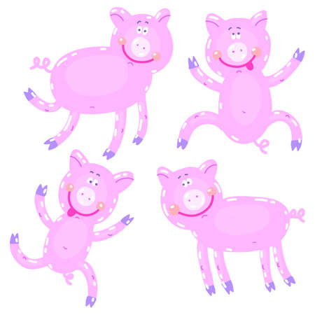 Vector hand-drawn illustration with pig in a village. Farm animal.のイラスト素材