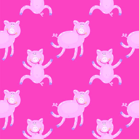 Vector hand-drawn illustration with pig in a village. Farm animal.のイラスト素材