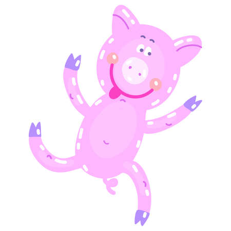 Vector hand-drawn illustration with pig in a village. Farm animal.のイラスト素材