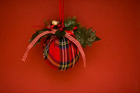 Christmas toys on a colored backgroundの写真素材