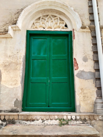Antique Indian style Wooden Door  at Ramnagar fort varanasi India. Mughal architectureの写真素材