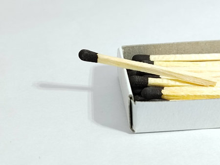 opened matches box isolated on white background. copy space