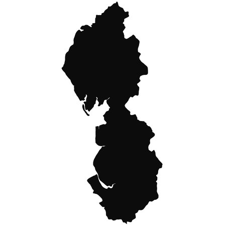 black coloured map of North West England on white background. region map highlighted by black colour on north west england administrative map.の写真素材