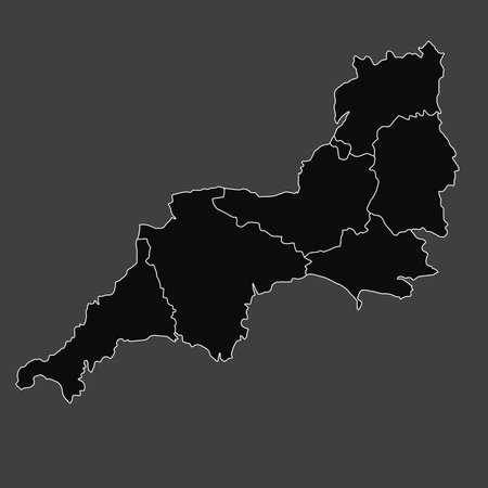black map of South West England is a region of England, with borders of the ceremonial countiesの写真素材